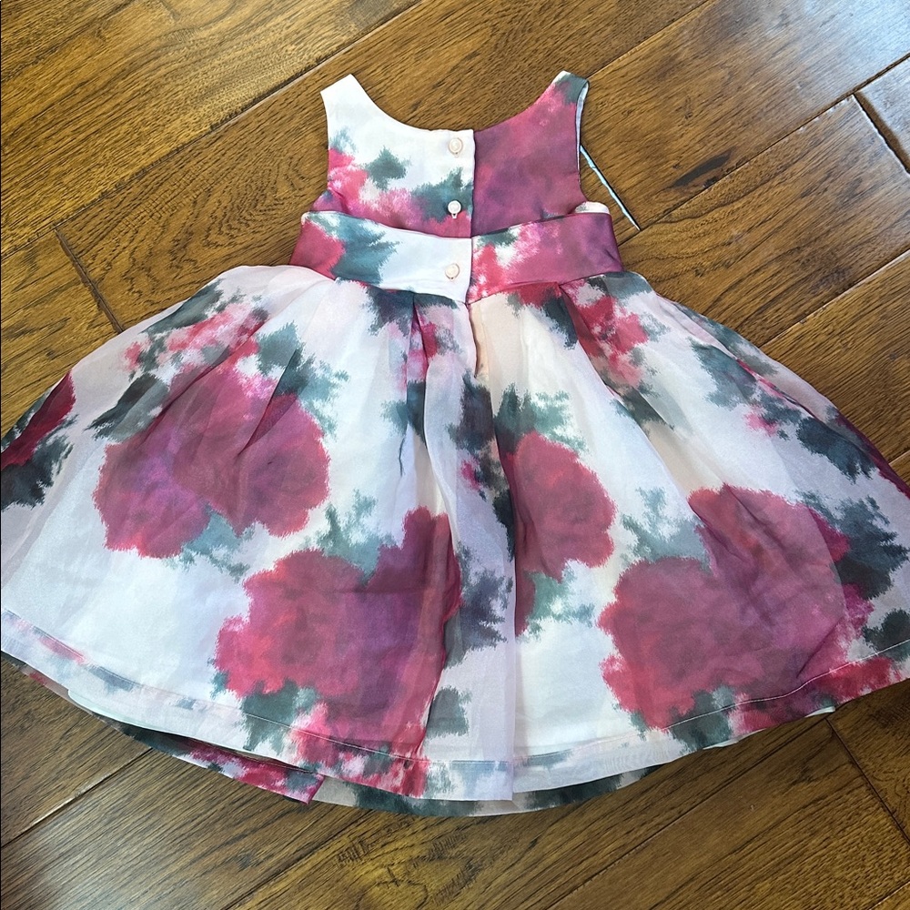 Janie and Jack Pink and Green Floral Organza Party Dress - Picture 2 of 3